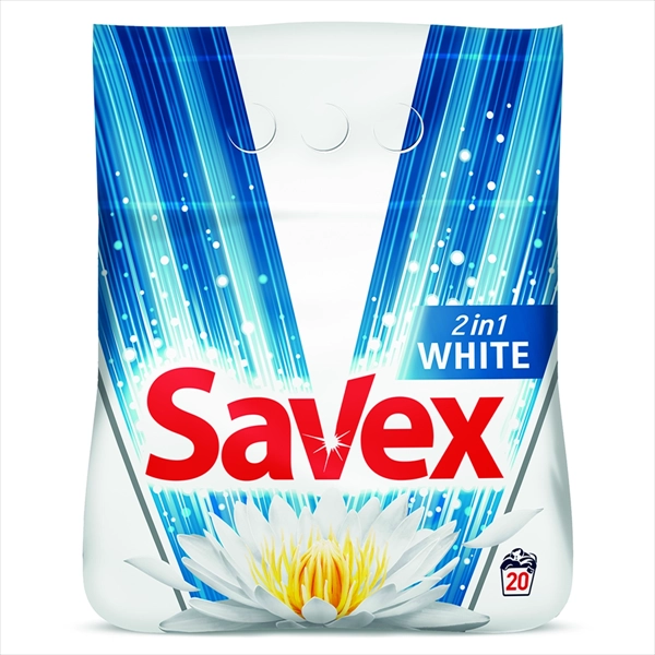 SAVEX PRAŠKASTI DETERDŽENT ZA VEŠ WHITE 2U1 20 PRANJA 2 KG