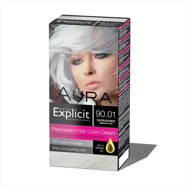 AURA EXPLICIT BOJA ZA KOSU 90.01 SREBRNO PLAVA