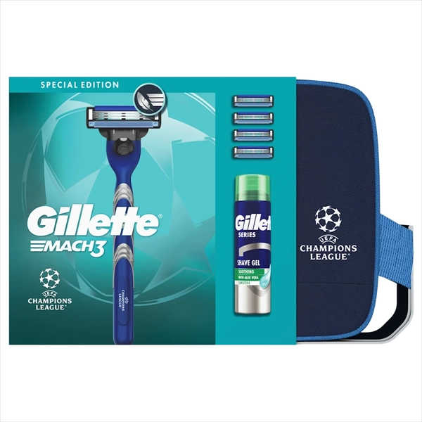 GILLETTE SET MACH 3 UEFA CL (DRŠKA + 4 DOPUNE + GEL 200ML + NESESER)